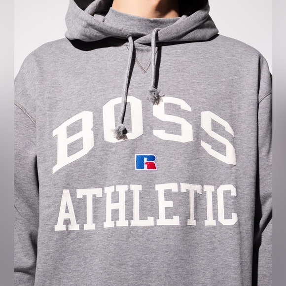 SOLD Hugo Boss X Russell Athletic Size Large Capsule Logo Gray Hooded Sweatshirt - Picture 7 of 9